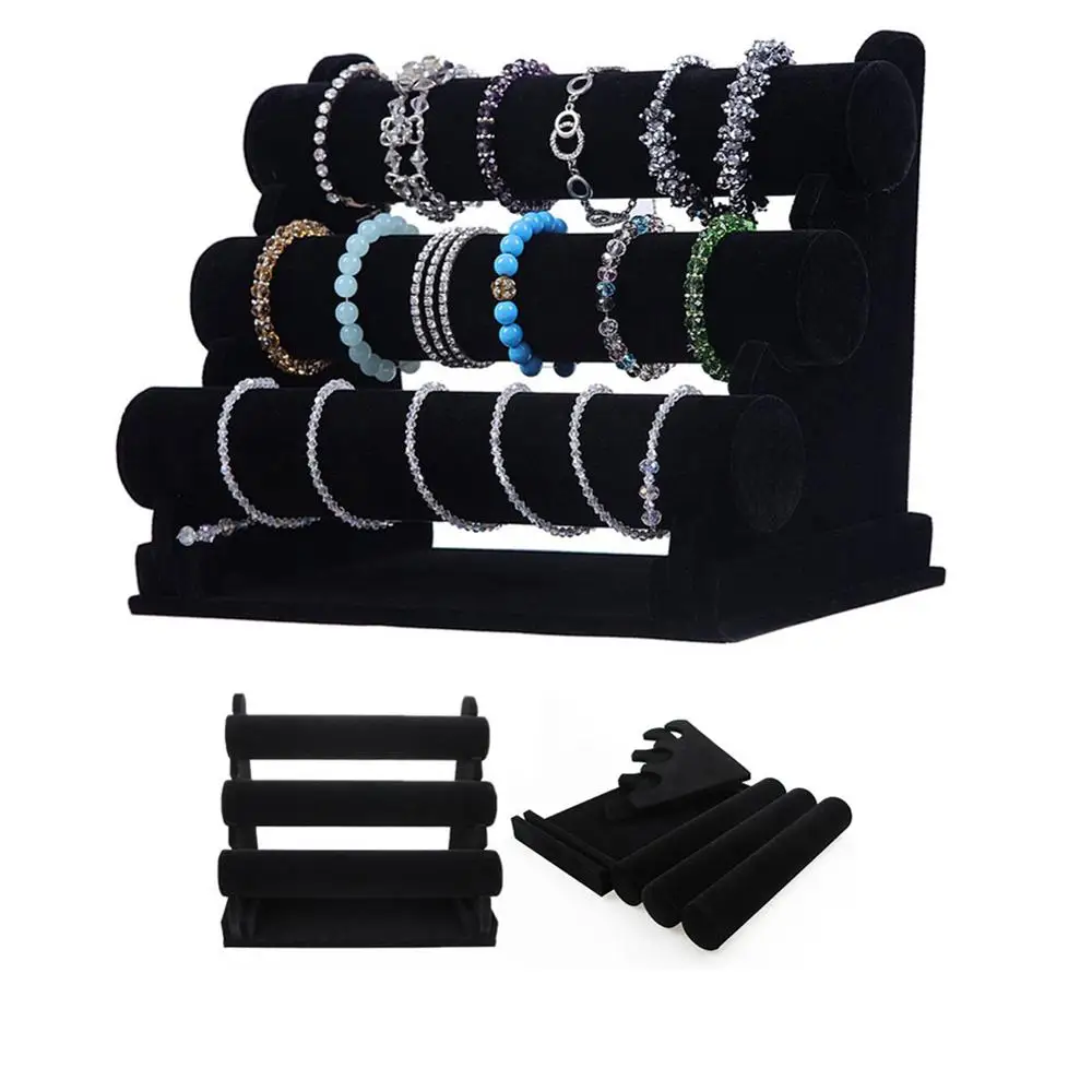 Многоуровневый черный портативный Бархатный браслет ожерелье дисплей подставка