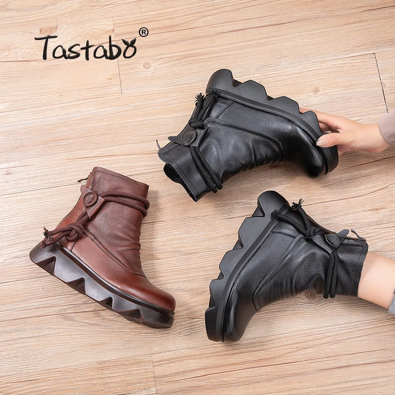 

Women's Leather Ankle Boots Women Autumn Winter Cross Strappy Vintage Women Punk Boots Flat Ladies Shoes Woman Botas Muje 8718