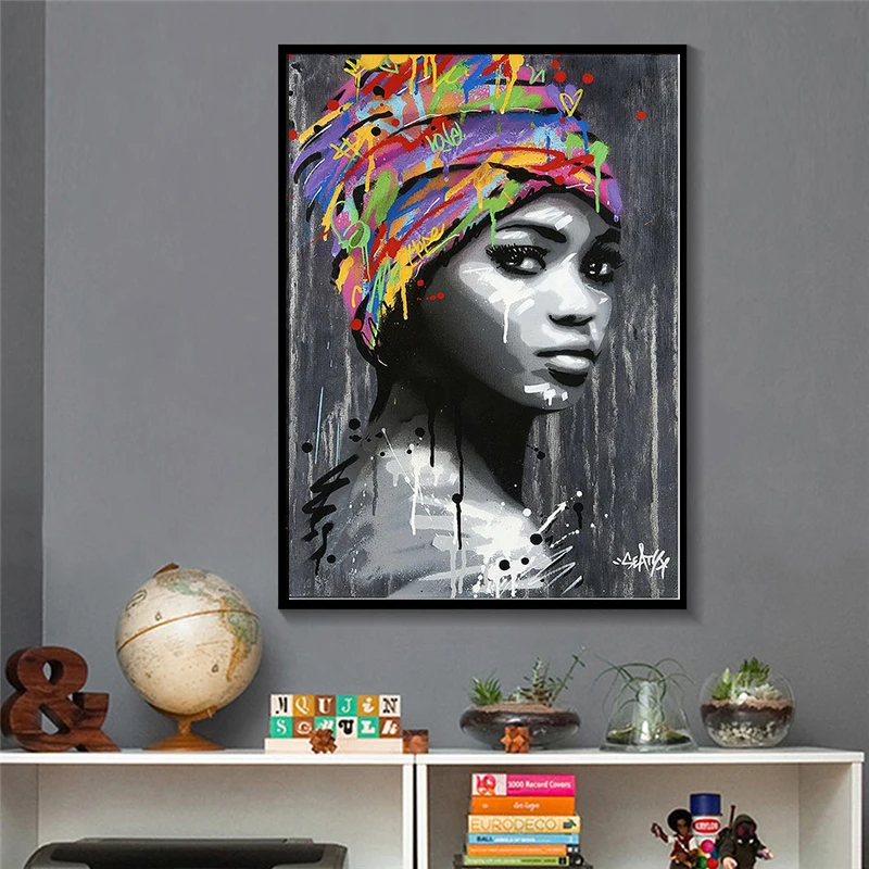 

Graffiti Art African Women Canvas Painting Modern Street Art Posters and Prints Wall Art Portraits Home Decor Pictures
