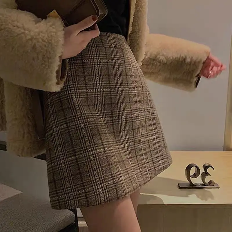 

Skirts Women Plaid Slim Korean Style Casual All-match High Waisted Mujer Spring-autumn Comfortable Student Club Female Harajuku