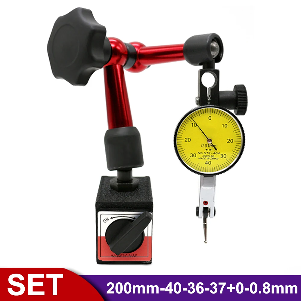 Магнитная подставка с индикатором, универсальный циферблат 200 мм, 0-0,8 мм, 0,01 циферблат, тестовый компаратор для калибровки оборудования