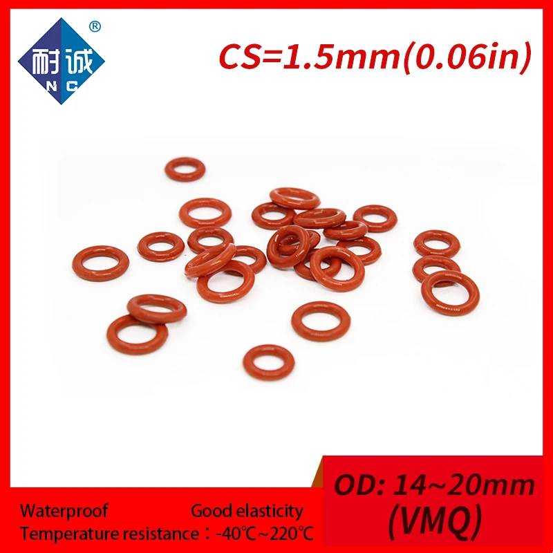 10 шт./лот Силиконовое резиновое уплотнительное кольцо Red VMQ CS 1 5 мм OD14/15/16/17/18/19/20