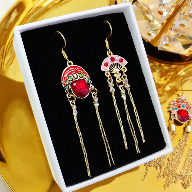 Новинка китайский стиль Пекинская опера для макияжа лица серьги женщин длинная