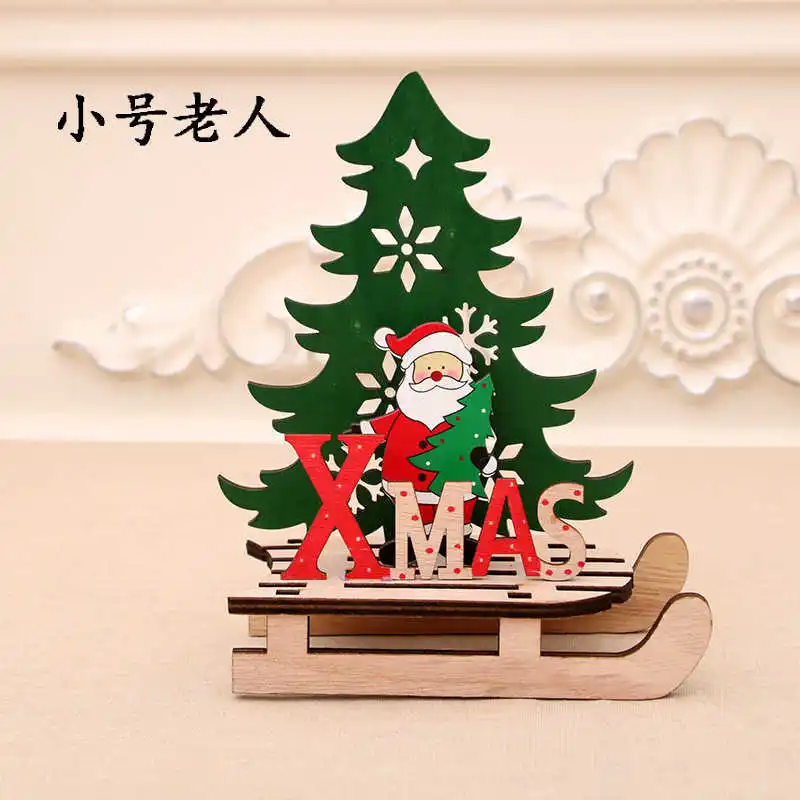 

Christmas decorations Christmas creative color painted wooden assembly DIY sled display parts jigsaw gift
