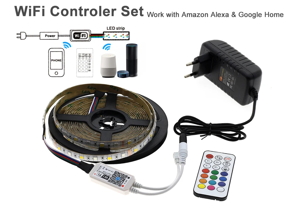 Wifi/Bluetooth RGB RGBW набор светодиодных лент DC12V Светодиодная лента 5050 5 м 300 светодиодный s+ wifi/Bluetooth контроллер+ адаптер питания