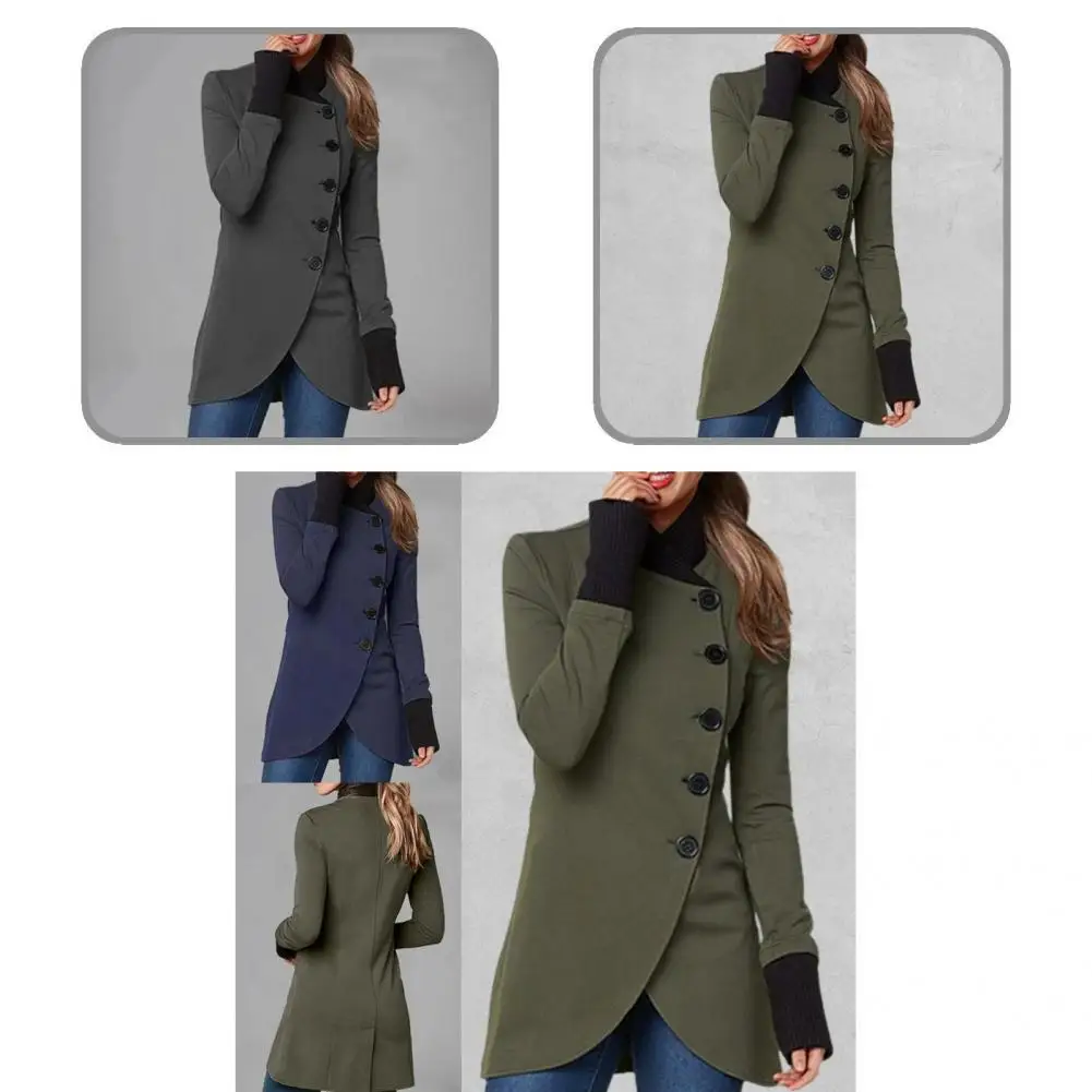 

Универсальный однобортный длинный жакет для офиса с длинным рукавом и асимметричным подолом