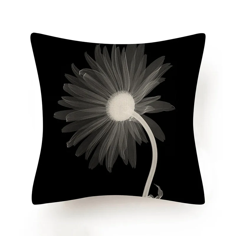 

Modern Creative Plants Flowers Pillowcase Cotton Linen Ink wash Perspective Flowers Black White Cushions Cover Sofa Throw Pillow