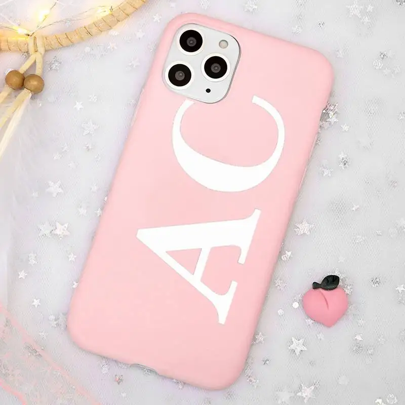 

Custom Large pink initial black background Phone Case Candy Color for iPhone 11 12 mini pro XS MAX 8 7 6 6S Plus X SE 2020 XR