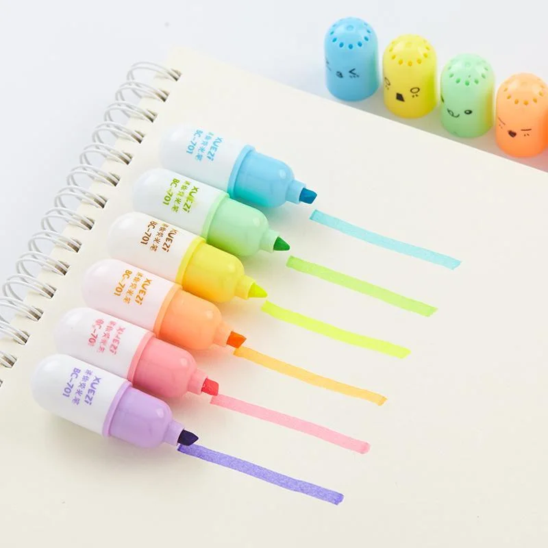 

6pcs Cute Capsule Highlighter Pen Mini Pill Color Spot Marker Liner Stationery Office School Supplie