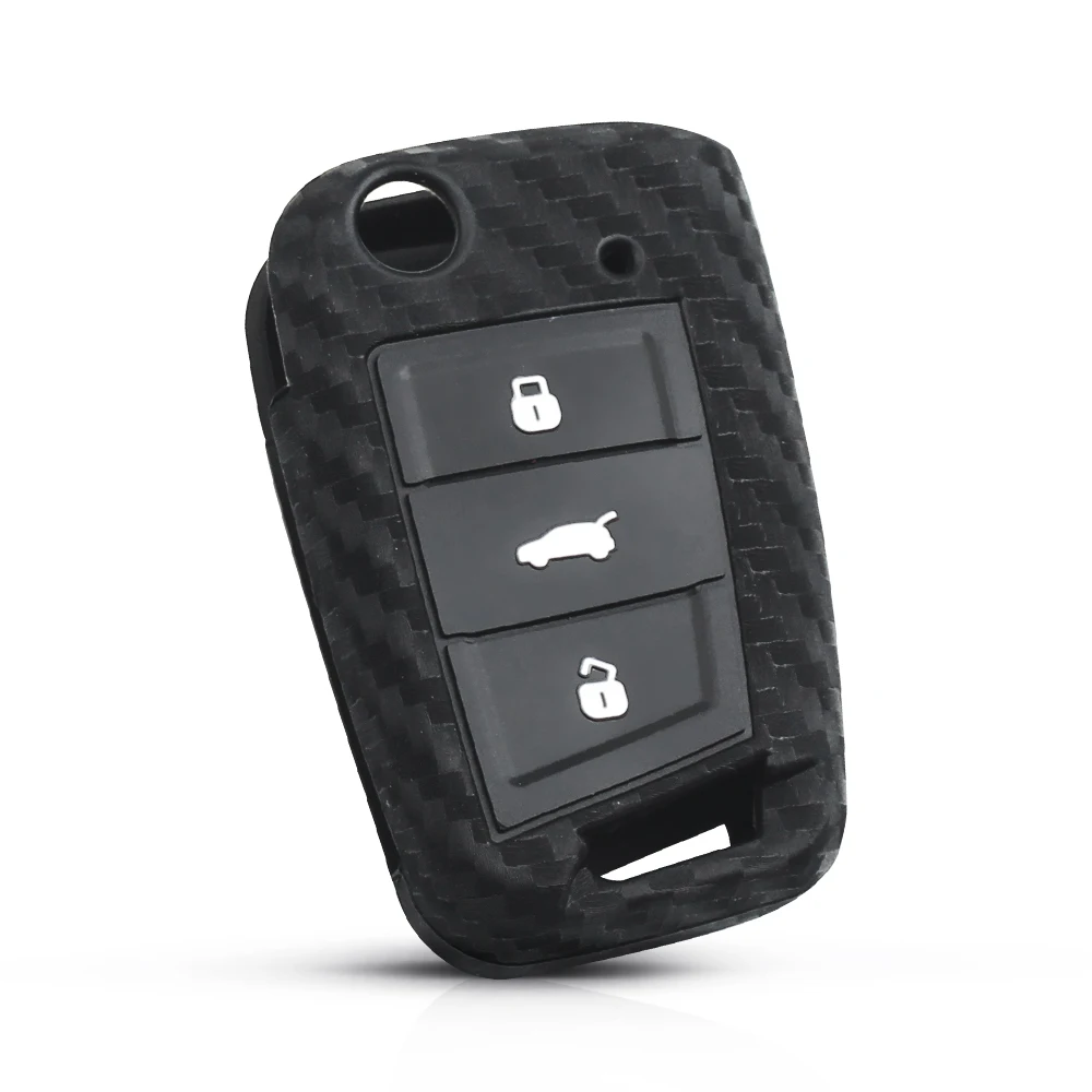 KEYYOU Carbon Fiber Silicone Key Case For Volkswagen VW Golf 7 mk7 Skoda Octavia A7 Portect Keychain Cover | Автомобили и