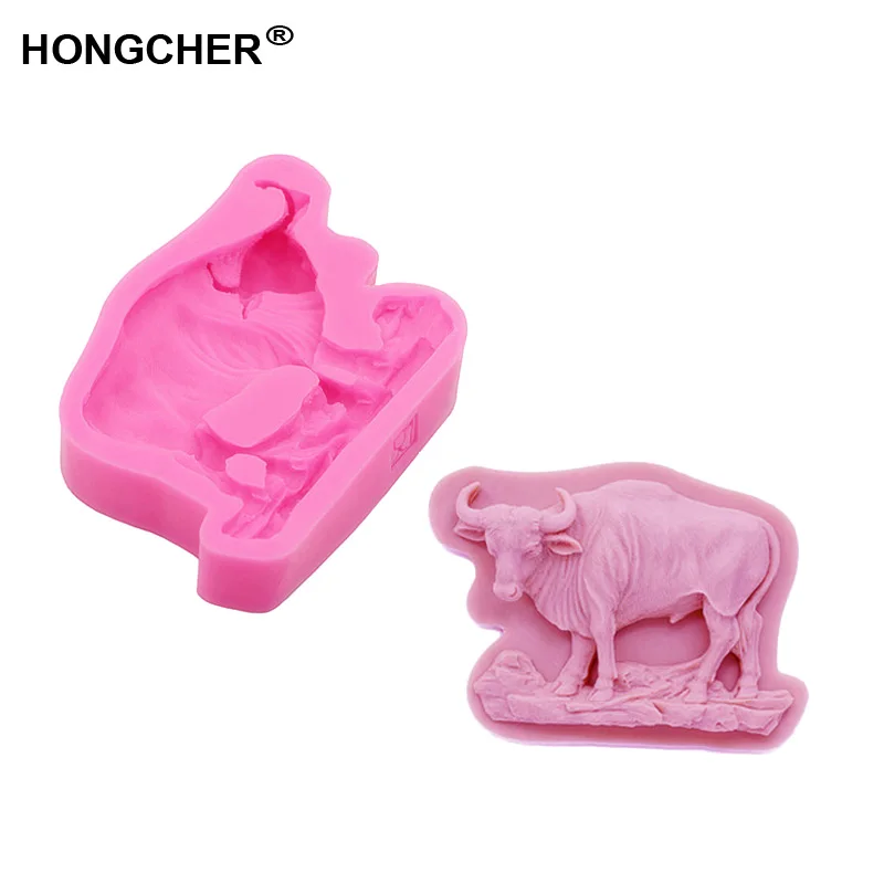 

New animal buffalo rhino fondant silicone mould handmade chocolate cake moulds kitchen baking cooking gadget resin clay mold