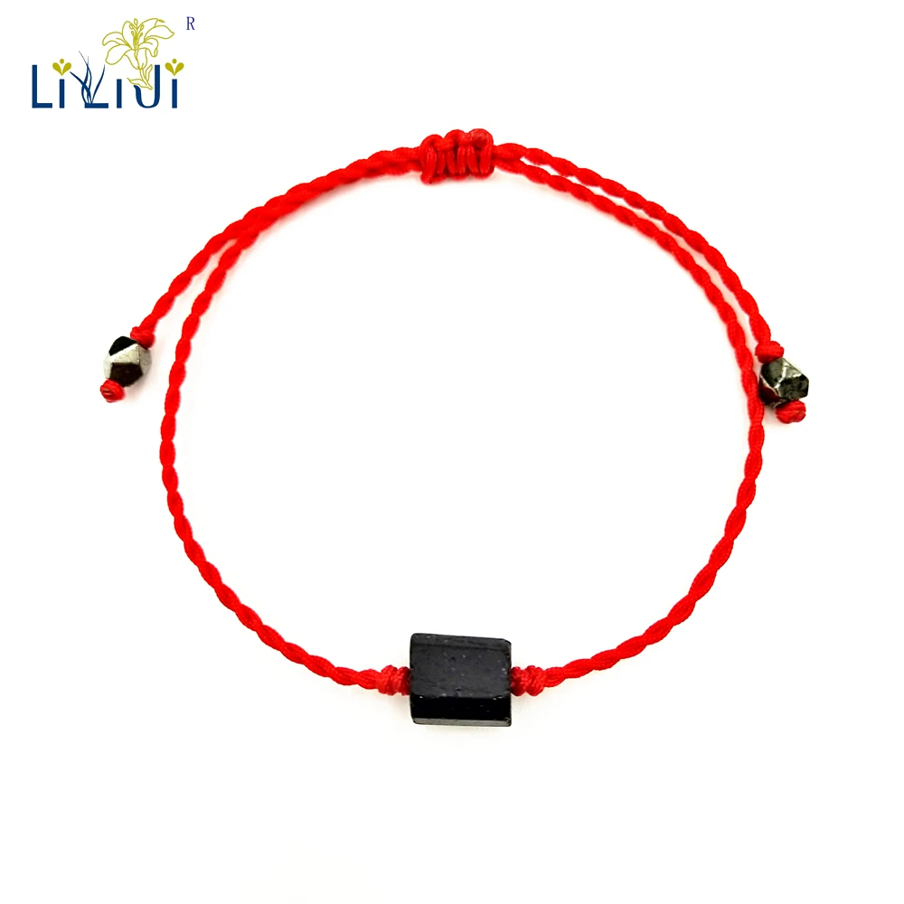 LiiJi уникальный красный веревочный браслет черный турмалины Пирит исцеления