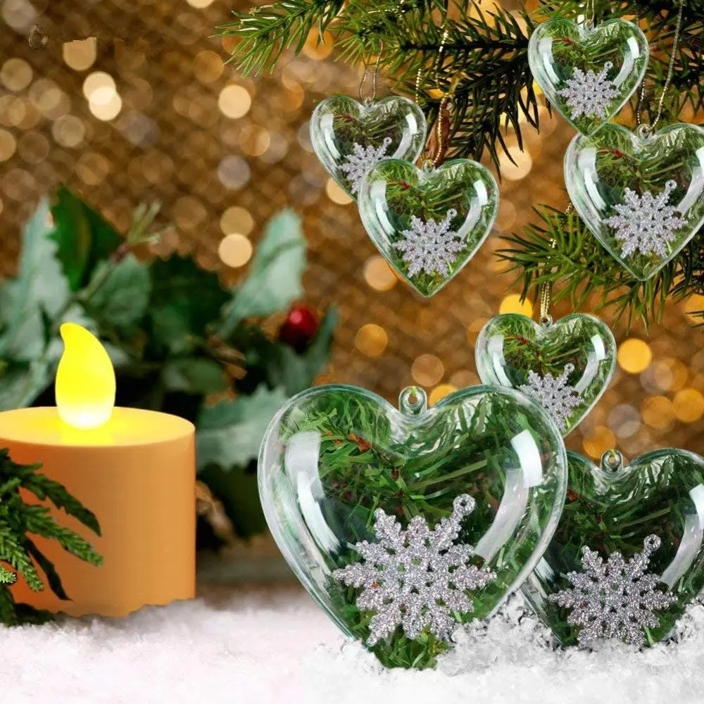 20 шт./лот Прозрачный Рождественский шар в форме сердца пластиковое акриловое