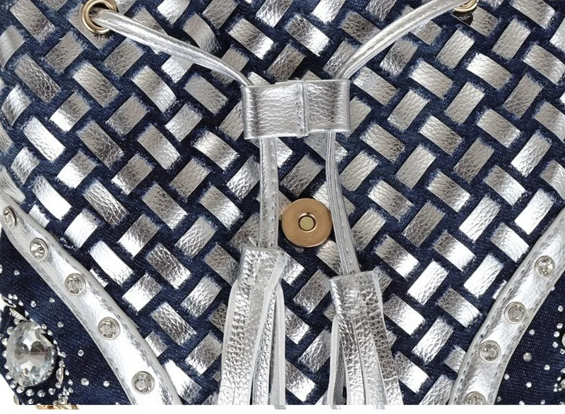 

women handbag elegant denim bags for lady backpack Europe style noble handbag single-shoulder tassel bag