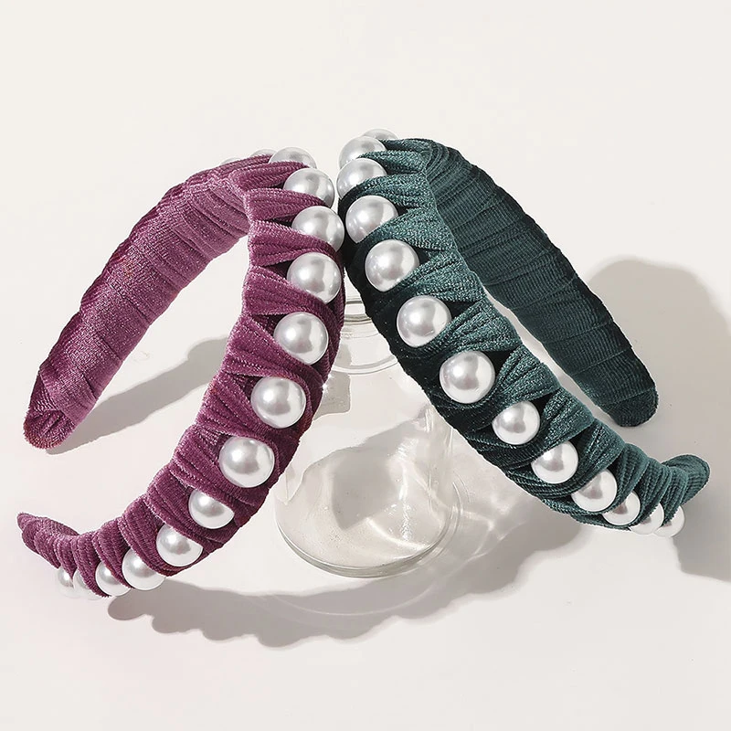 

Pearl Velvet Hairbands Headband Wide Head Hoop Bezel Hair Accessories Pearls Wrapped Hairbands makeup dressing Hair Headdress