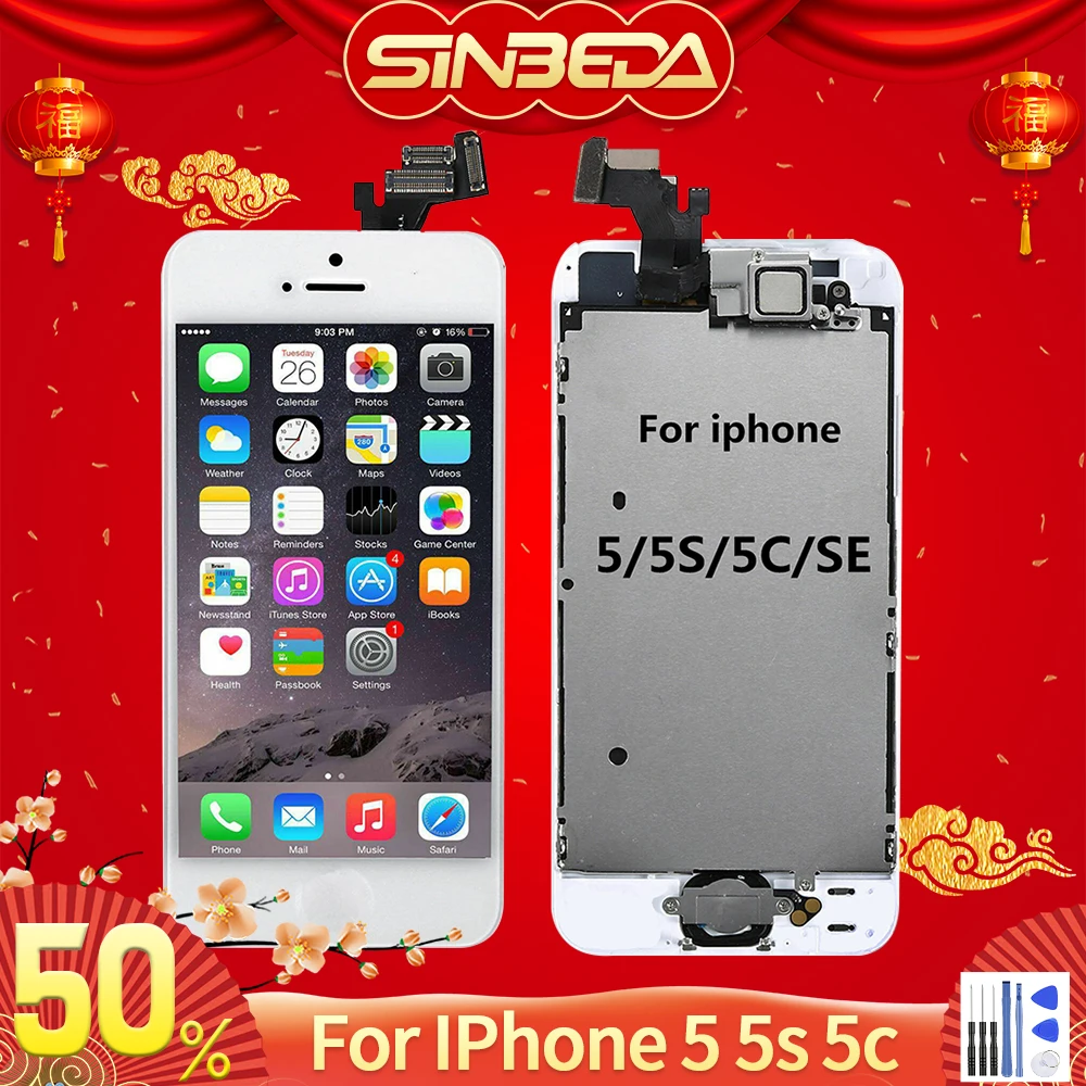 AAA ЖК-экран дисплей для iPhone 5 5S 5c ЖК-кодирующий преобразователь сенсорного экрана в сборе+ кнопка Home+ фронтальная камера+ ушной динамик полный экран