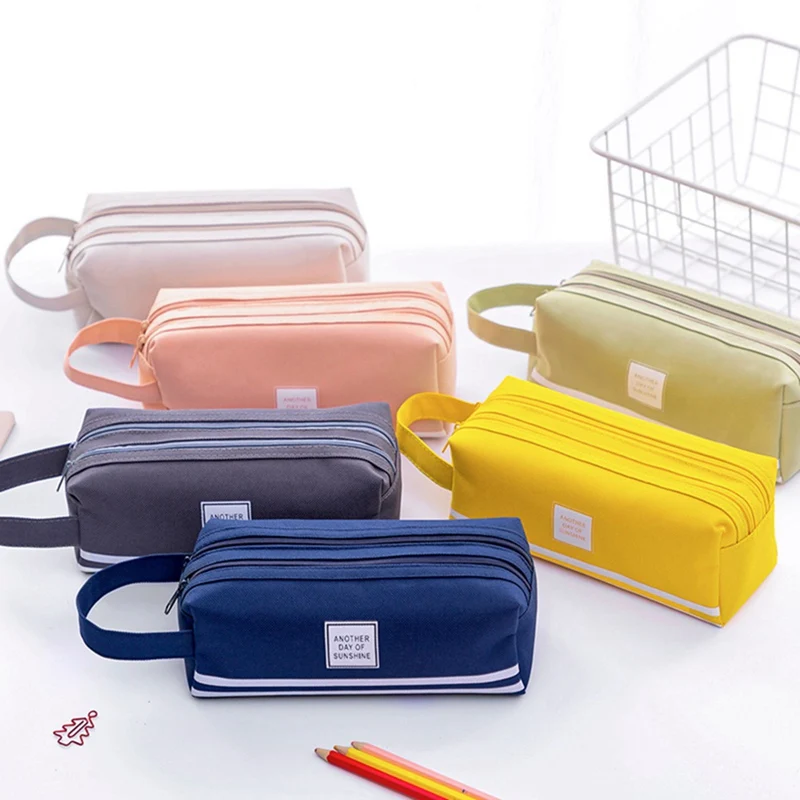 

Candy Color Large Capacity Pencil Cases Double Zipper Korean Fabric Pen Box Pouch Case Bag School Office Stationary Supplies