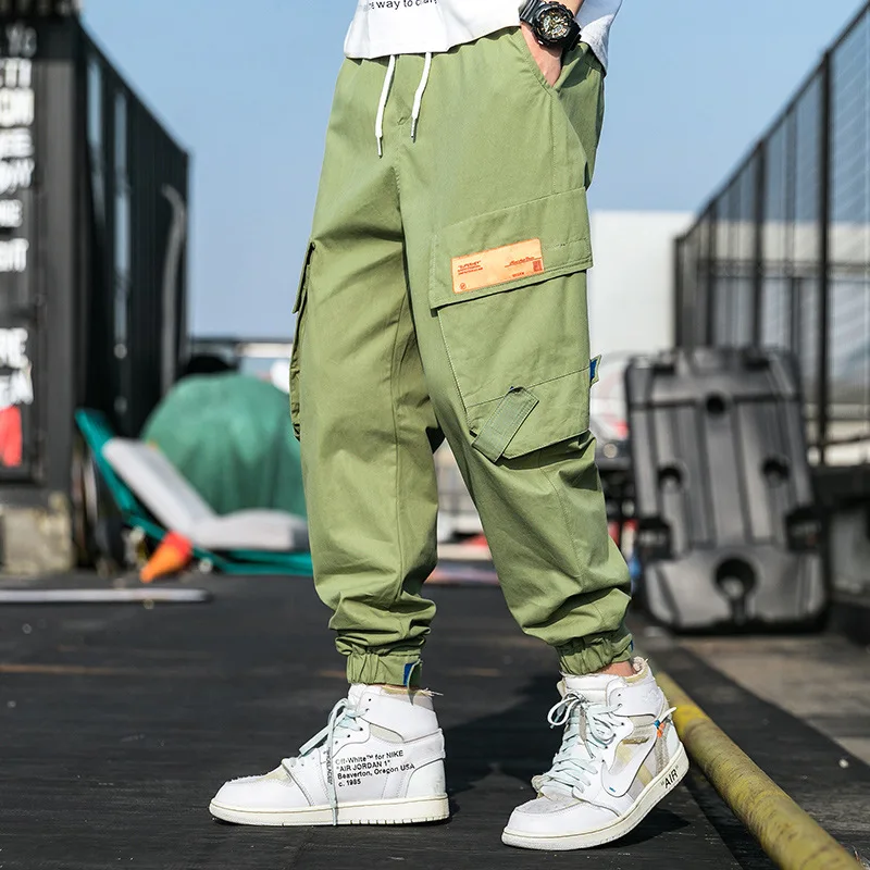 2020 на весну в стиле хип хоп для бега Для мужчин зеленого цвета штаны шаровары