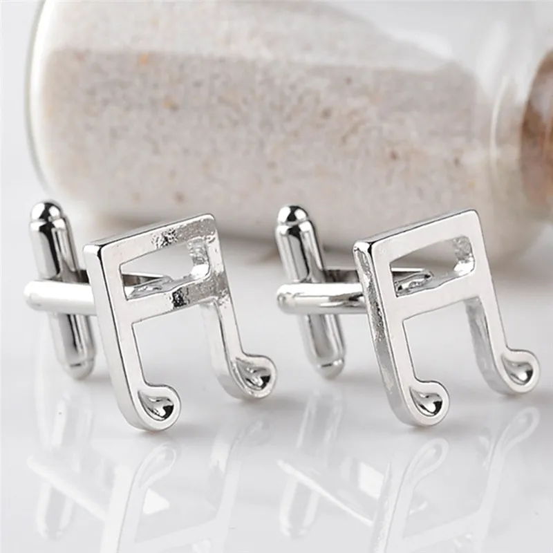 1 пара Запонки для мужчин эмалированные музыкальные нотки Серебристые черные