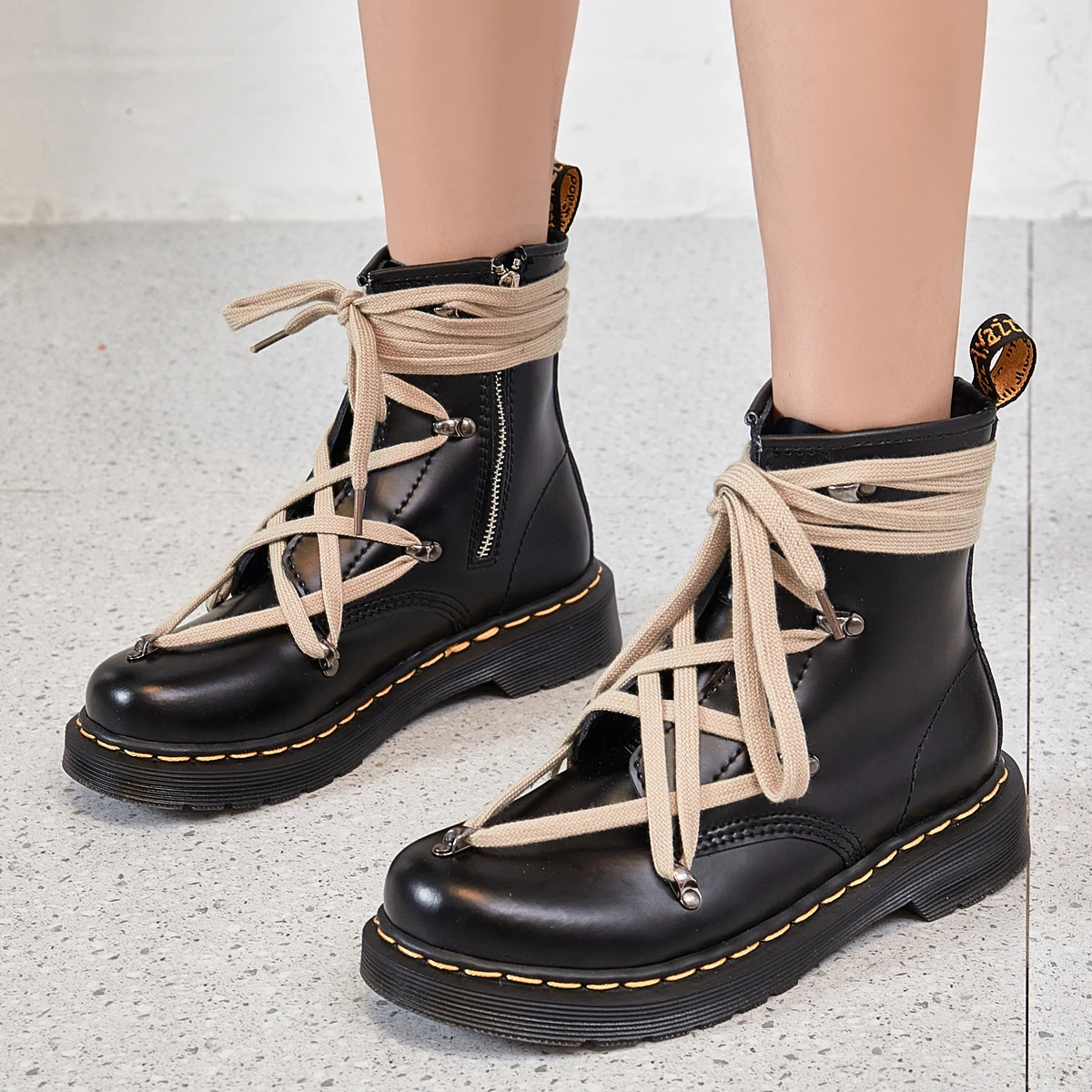 

Женские ботинки Marten, кожаные резиновые ботинки на платформе сапоги, ботинки с перекрестной шнуровкой, женские ботинки