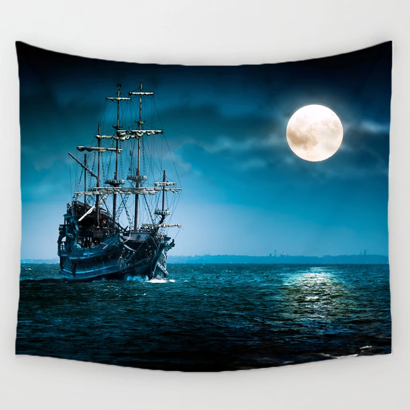 

2021 New Navigation Sailing The Ocean Steamship Pattern Tapestry Beach Throw Towel Yoga Rug Wall Hanging Home Decor Art