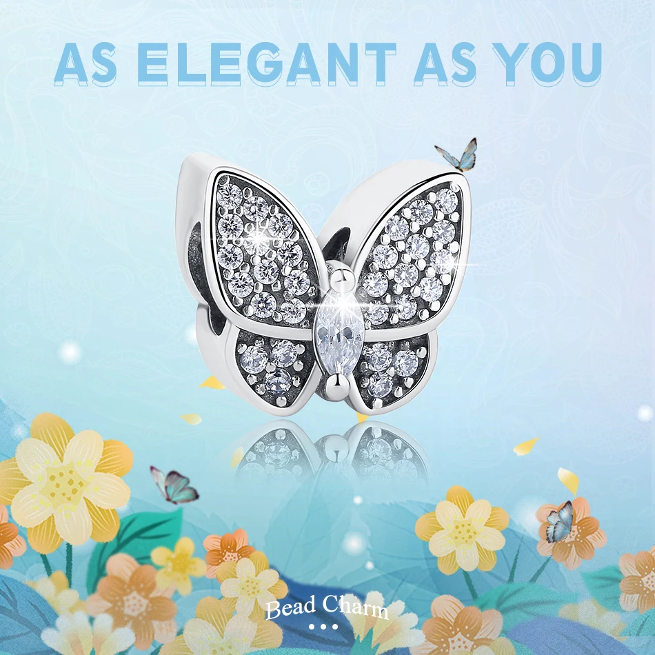 Европейский Шарм из стерлингового серебра 925 пробы с кристаллами циркония и