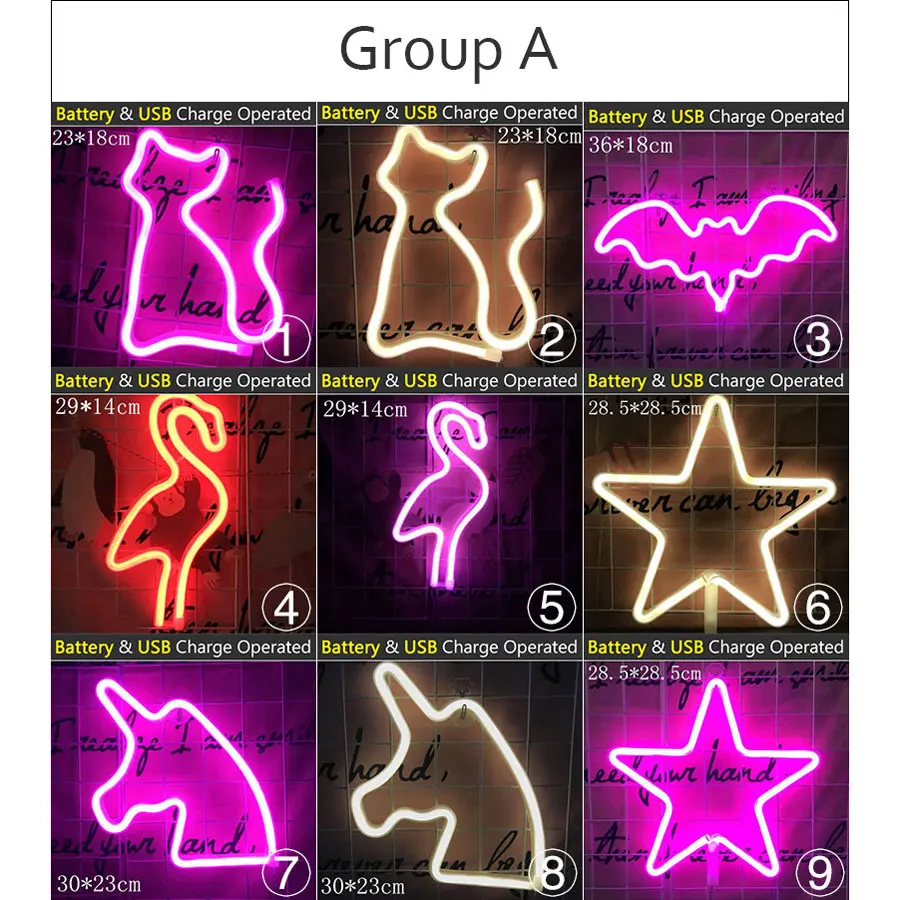 Светодиодный ночник на батарейках с питанием от USB 39 видов цветная неоновая