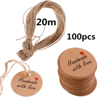 100pcs handmade love labels hang tags blank kraft paper with 20m string tag labels party christmas favors gifts