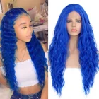 Харизма синие парики длинный кудрявый парик средней части синтетические парики для женщин синтетический кружевной передний парик для женщин