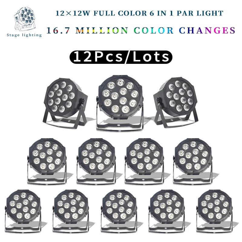 

Плосветильник светодиодный прожектор Par 12x12 Вт RGBWA UV, 6 в 1, сценическое освещение, 64 светодиода, 12 шт./лот