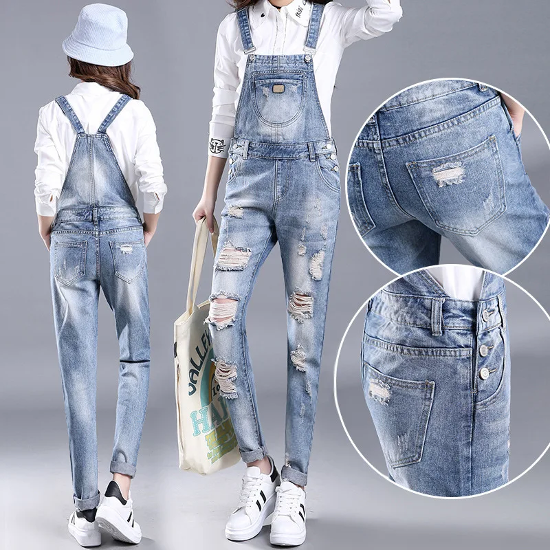 

Pierced women's Denim suspenders are thin and versatile jeans, spring and autumn new small leg pants, Jump suit