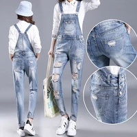 pierced womens denim suspenders are thin and versatile jeans spring and autumn new small leg pants jump suit