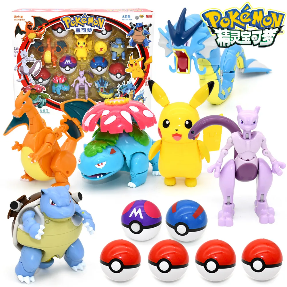 New Pokemon Elf Ball Deformation Pikachu Eevee Charizard Jenny Turtle Pokémon Action Figure Model Toys Low price Christmas Gift | Игрушки и