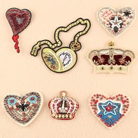 heart crown shape limitation pearls rhinestones patches applique for diy craft sew on clothes caps garments accessoriess
