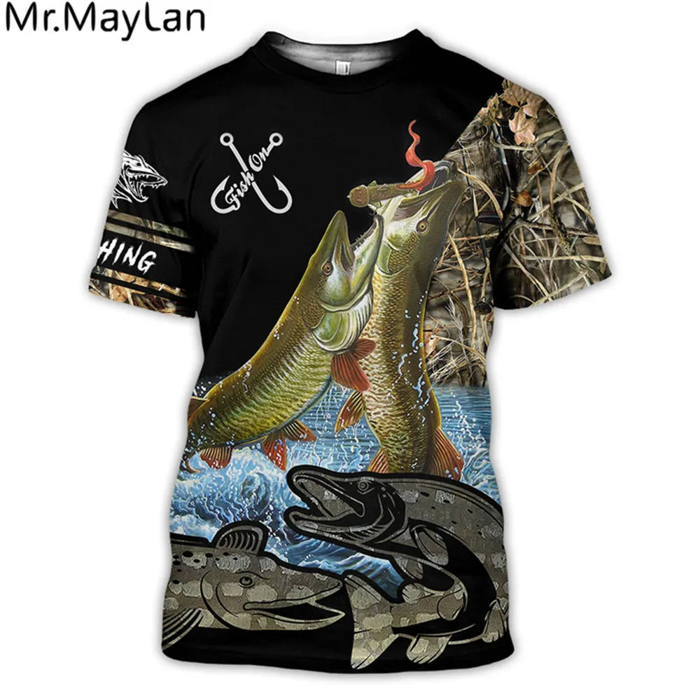 Новинка 2020 футболка для рыбалки стильная повседневная с цифровым 3D-принтом рыбы