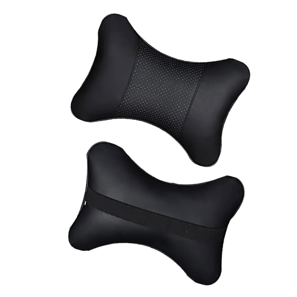 

2pcs Car Neck Pillow Double-sided PU Leather Perforating Design Hole-digging Car Headrest pillow Auto Safety Accessories