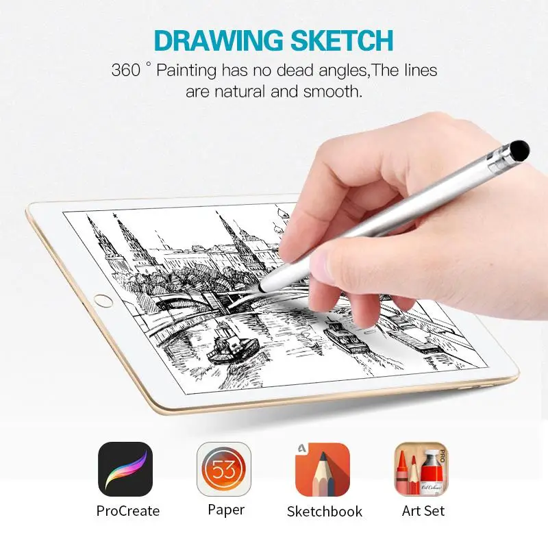 

2-in-1 Stylus Pen Capacitive Screen Touch Pencil Dual Soft Heads and Hexagon Design Against Fingerprints and Scratches
