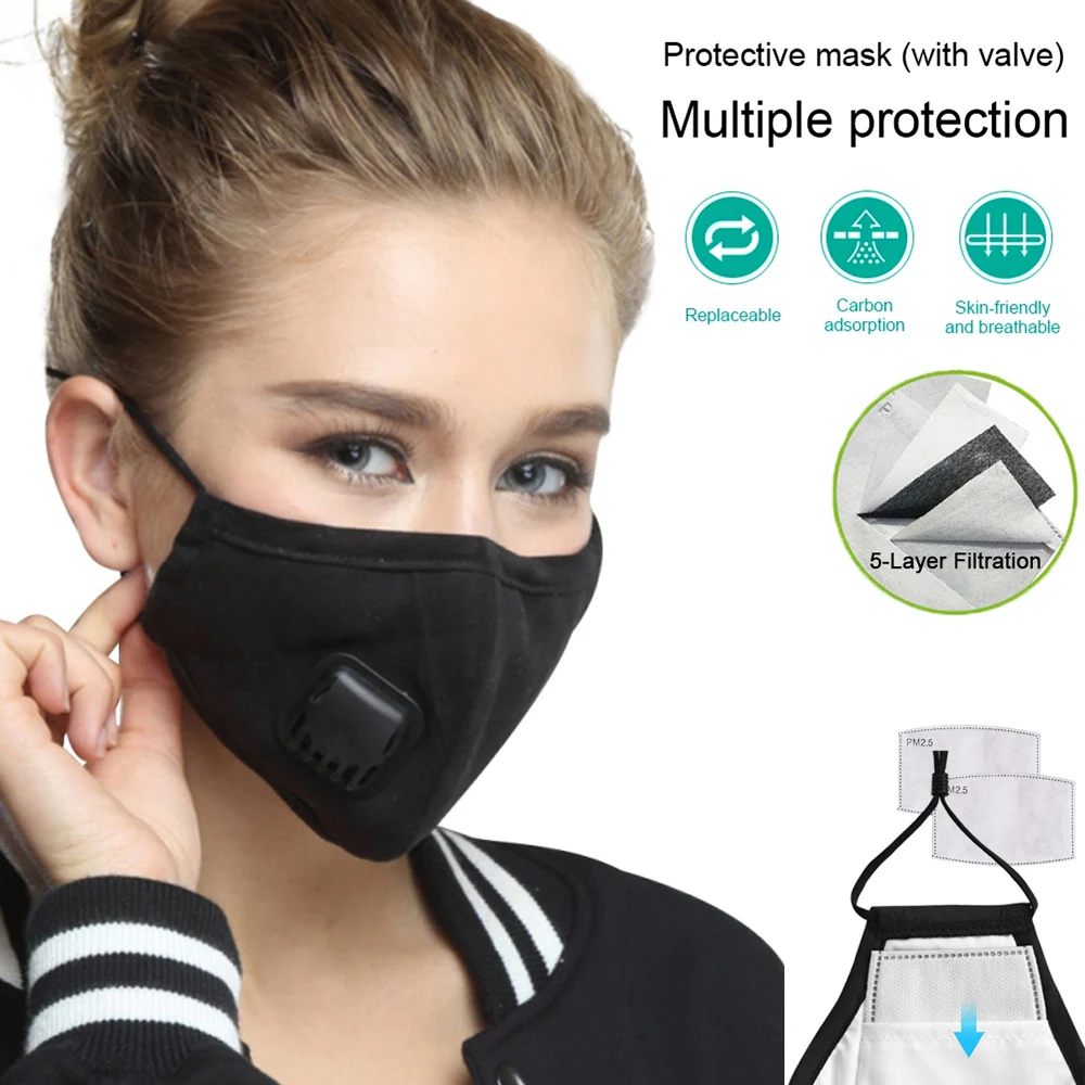 

Reusable Dustproof Mask PM2.5 Breathable Windproof Foggy Haze Mouth And Nose Protection Pollution Respirator With Breath Valve