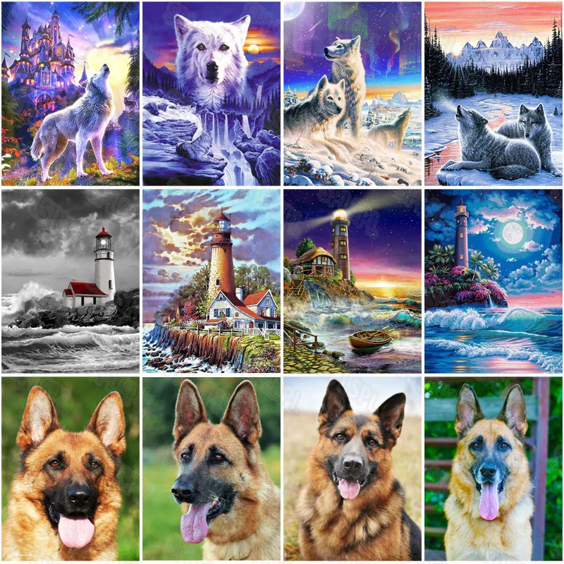 

Diy Diamond Painting Wild Protected Animals Wolf In Snowed Mountain White Wolf Domestic Pet Dog German Shepherd Painting
