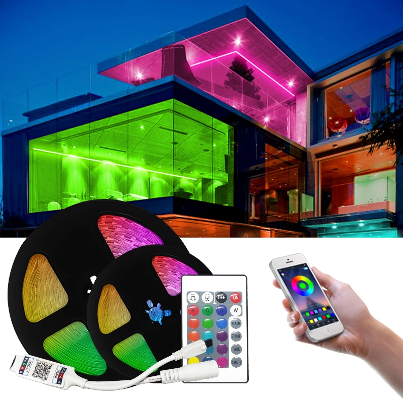 

Bluetooth LED Strip Lights 20M RGB 5050 SMD Flexible Ribbon Waterproof RGB LED Light Tape Diode DC12V Adapter+ Remote Control