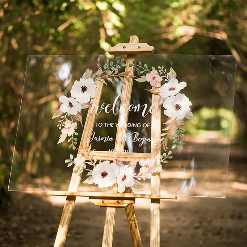 Персонализированный акриловый Свадебный знак на заказ цветочный венок Круглая