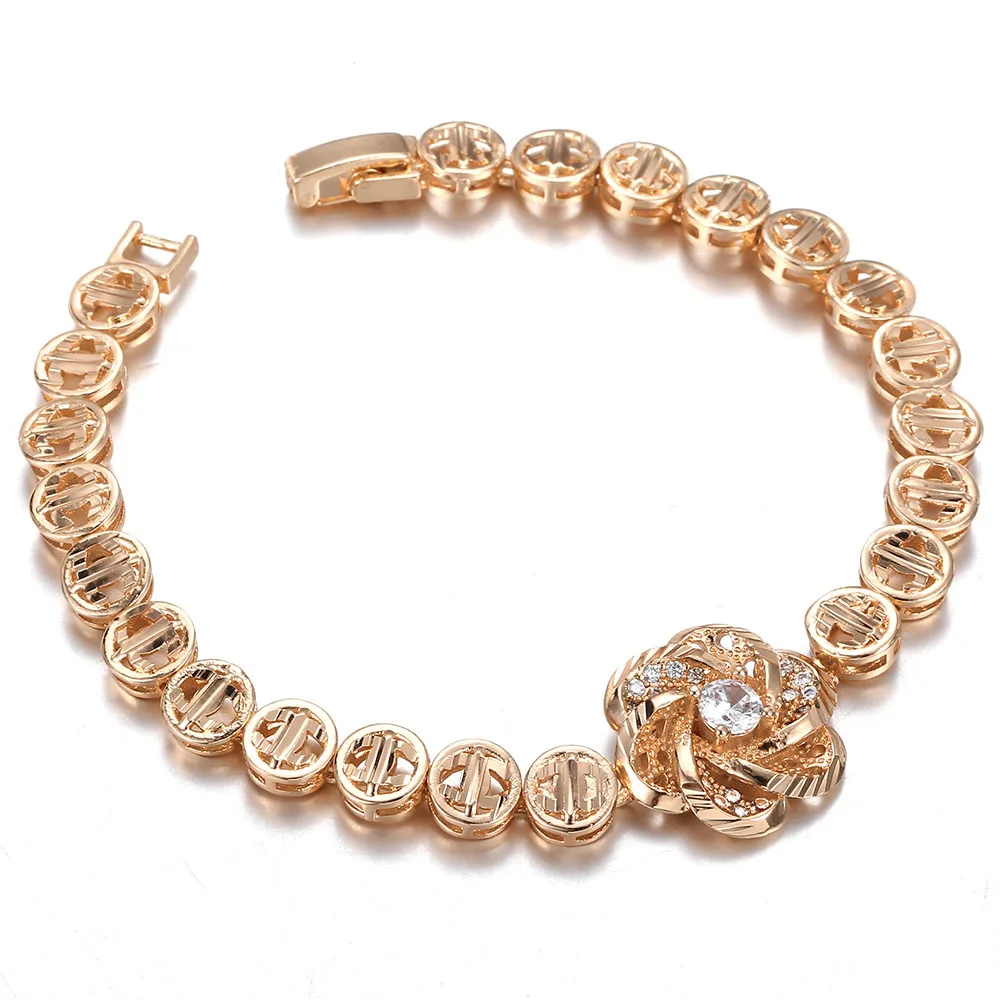 Трендовый браслет для женщин и девушек 585 розовое золото подвеска со стразами в