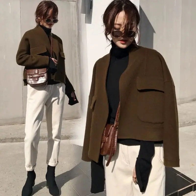 Manteau femme, Женское шерстяное клетчатое пальто с карманами, шерстяное пальто, куртка для женщин, женская утепленная верхняя одежда, куртка, пальто, chaquetas mujer