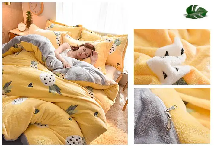 Winter Flannel Fleece duvet cover single Comforter cover Home textile 1pc cartoon Solid warm quilt cover Velvet bedcover