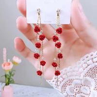 fashion rose petal earrings for women long tassel rose flower earrings weddings party jewelry