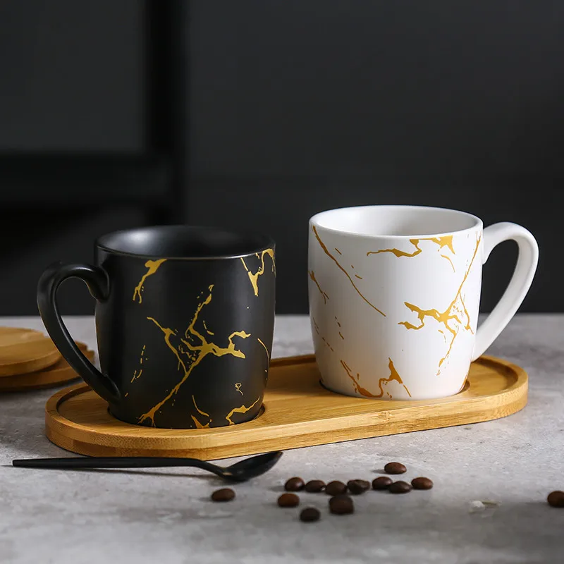 Черно-белая мраморная Золотая керамическая кофейная чашка в скандинавском стиле