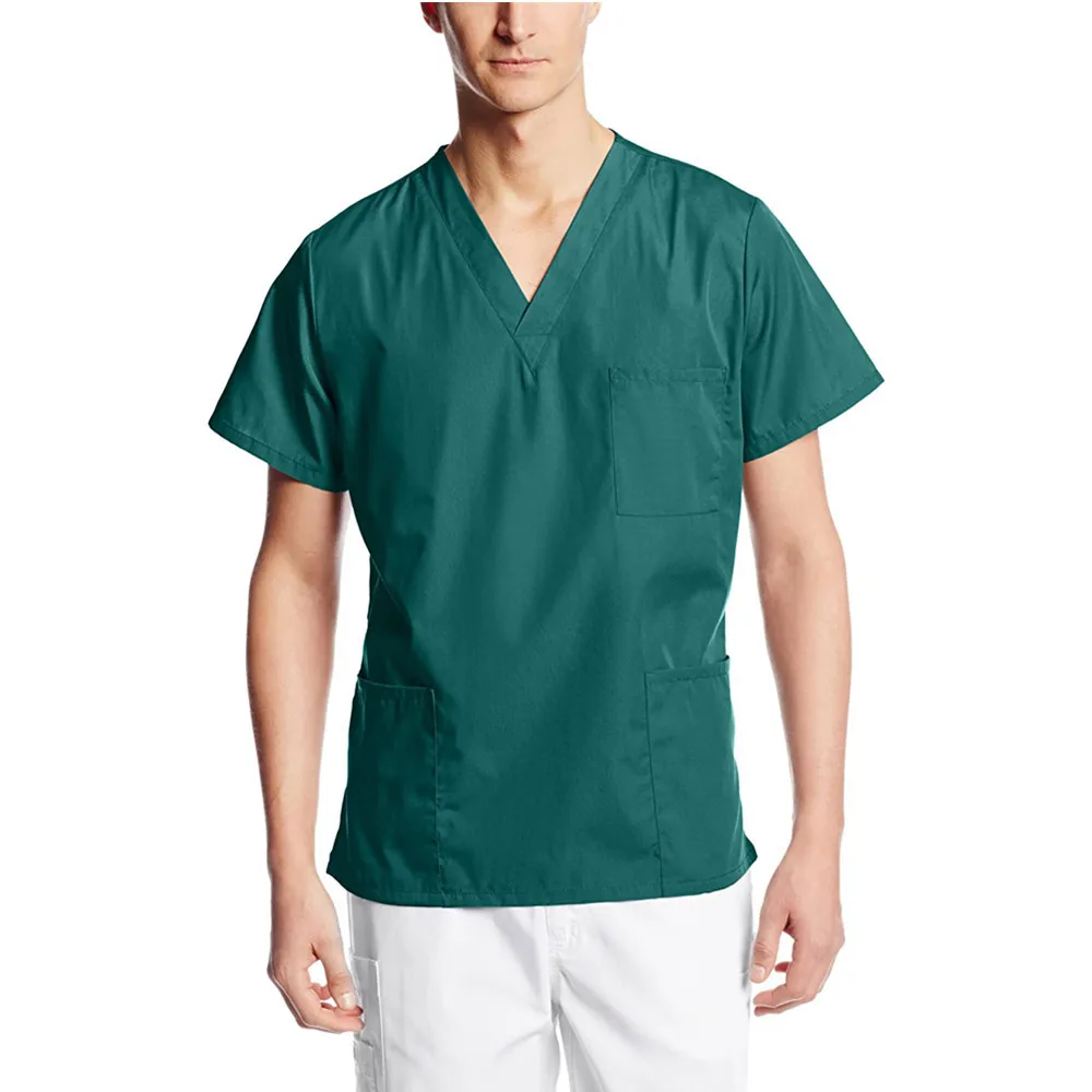 

Summer Sexy Medical Uniforms 2021 Unisex Short Sleeve V-neck Tops Nursing Working Uniform T-shirts With Pockets uniform medyczny