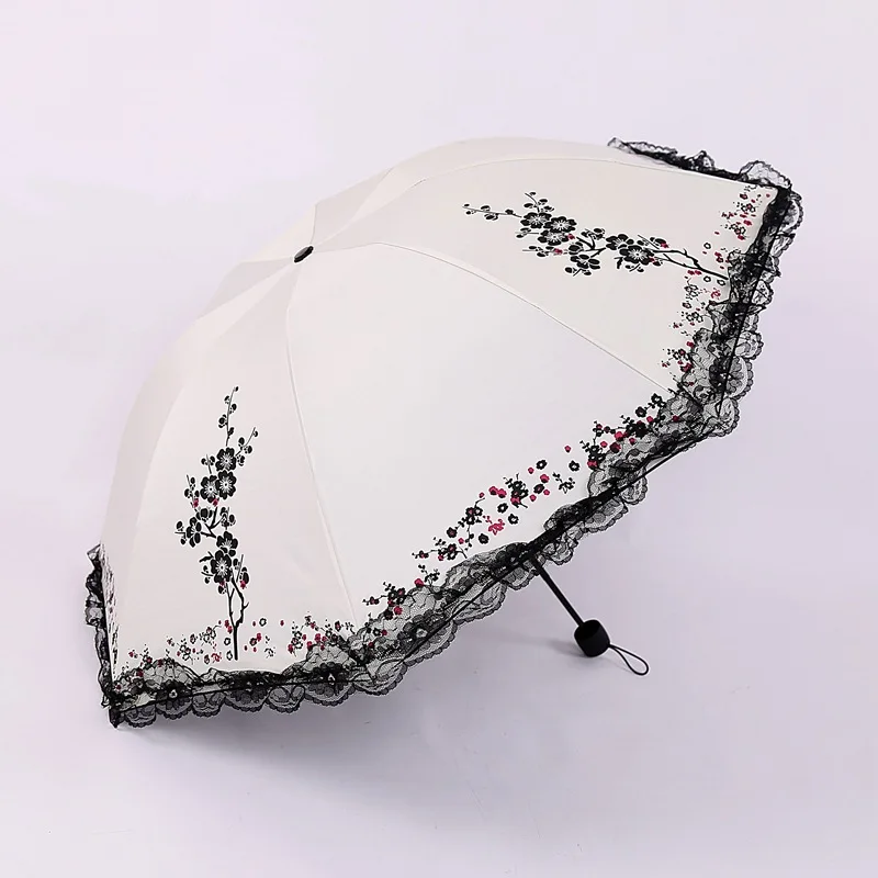 

Three-folding umbrella lace black coating sunshade sunny and rainy dual-use umbrella women umbrella windproof strong umbrella