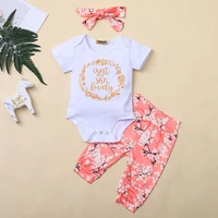 jumpsuit spring and autumn short sleeved letters triangle romper plum print pants childrens clothing suit newborn baby clothes