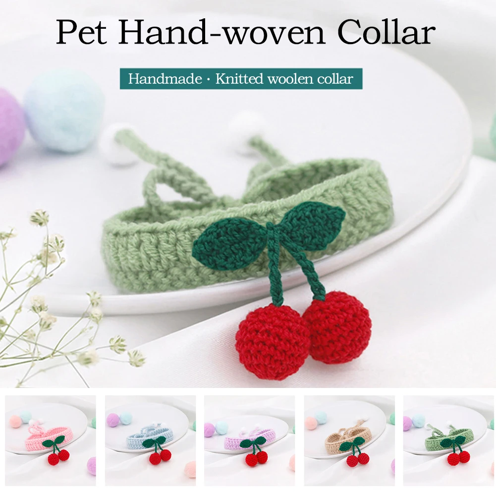 

Cute Pet Hand-woven Collar Pet Dog Collar Puppy Dog Cat Cat Neckerchief Cherry Fruit Cat Collar Adjustable Neck Strap Pet Collar